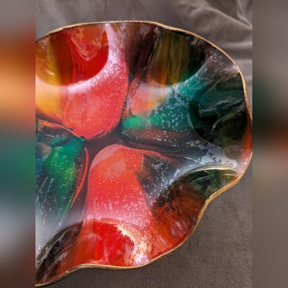 MCM Seetusee Glass Frilly Fruit or Decorative Shallow Bowl with Stunning Colours - Picture 4 of 6